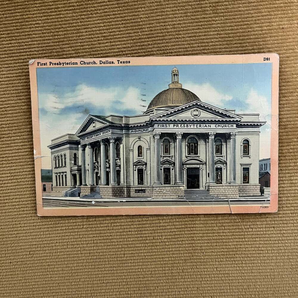 1944 WWII Soldier Postcard - Camp Swift TX Dallas - First Presbyterian Church